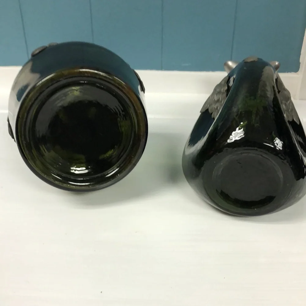 2‎ Vtg Decanter Green Glass Pewter Marked Denmark Rare Retro Collectible Grape